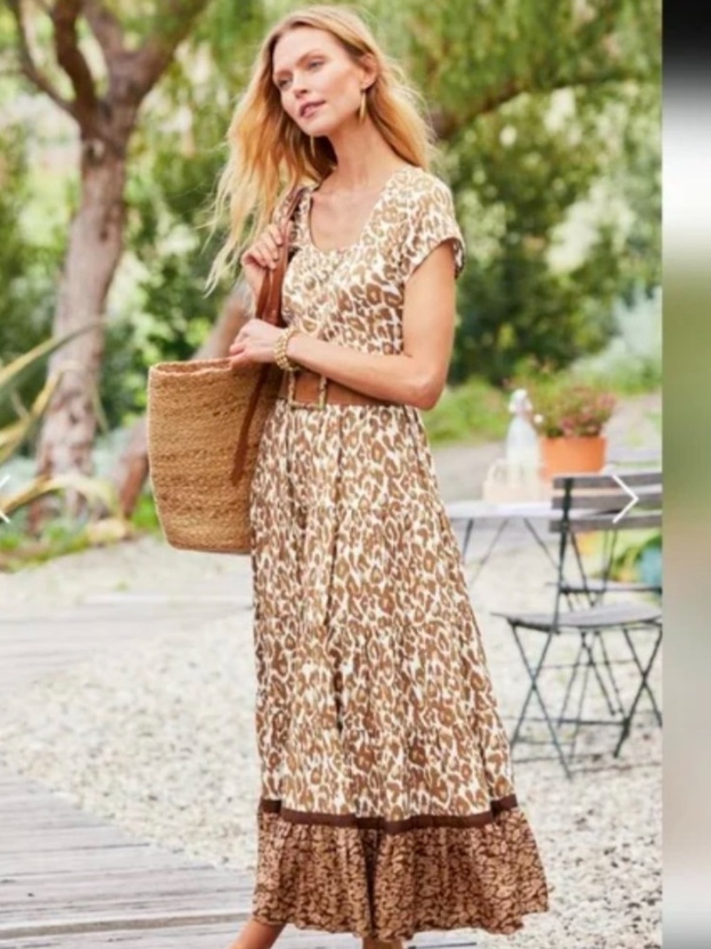 Soft‎ Surroundings Kara Tiered Maxi Dress Brown Leopard  Print Size Medium - Picture 5 of 16